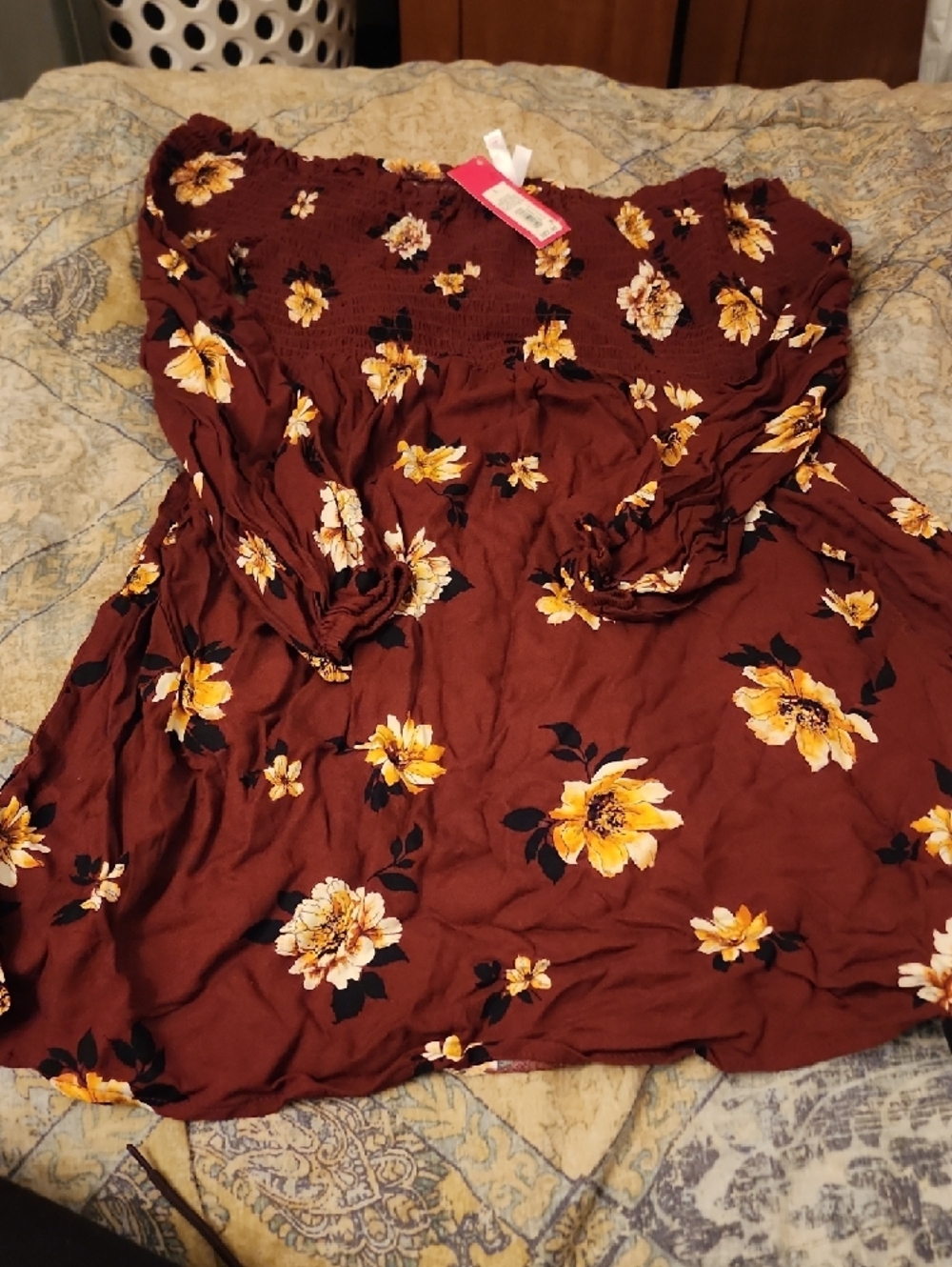 Floral Off-Shoulder Dress with Yellow Blooms - Picture 3 of 7